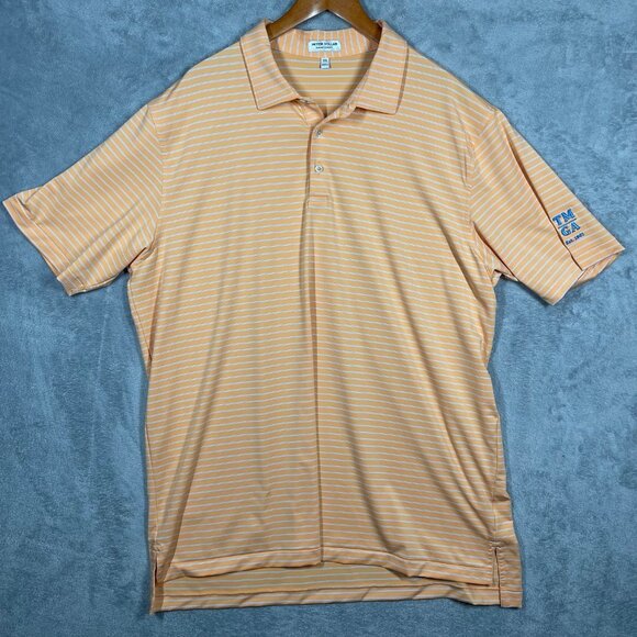 Peter Millar Summer Comfort Mens Performance Orange‎ Blue Striped Polo Shirt XXL - Picture 1 of 7